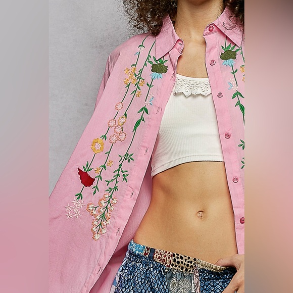 POL Floral Embroidered Half Sleeve Cotton Shirt🆕 - Picture 6 of 6